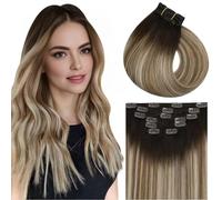 Vivien Marrone Clip Estensione dei Capelli Veri Balayage Extension Clip Capelli Remy Marrone Ombre Biondo Chiaro Invisibile Liscio 45cm 120g 7PCS #3/8/24