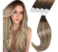 Vivien Tape in Balayage Estensioni dei Capelli Marrone Scuro a Biondo Chiaro Extension Biadesive Capelli Veri Marrone Ombre Invisibile 45cm 50g 20PCS #3/8/24