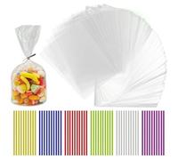 VIVIIHOO 100 Pezzi Sacchetti di cellofano con Fondo, Sacchetti Regalo Trasparenti per riempimento 25x15cm, tra Cui 100 Cravatte Colorate, Adatto per Caramelle, Cioccolato e Pane
