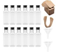 VIVIIHOO 12 Pezzi Piccole Bottiglie da 50ml per riempire, Mini Bottiglie di Liquore con Coperchio e Imbuto Neri, Bottiglie Riutilizzabili per Festa di Nozze (Quadrata)