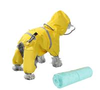 VIVIIHOO Cappotto Impermeabile per Cani - Con Strisce Riflettenti e Cappuccio - Giacca Antipioggia - Protezione dalla Pioggia - Giallo (1 Pezzo)