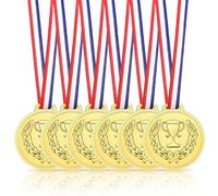 VIVIIHOO Medaglie di Compleanno per Bambini - Set di 6 medaglie d'oro in plastica per bomboniere, Giorno di Sport e Gare di Gioco, medaglie per Bambini con Nastri - Stile Olimpico(plastica)