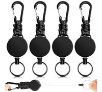 VIVIIHOO Portachiavi Estensibile 4 Pezzi - Rullo per Chiavi Retrattile per impieghi gravosi con moschettone e Paracord, Fune Metallica in Acciaio da 60 cm - Portachiavi Retrattile Estensibile