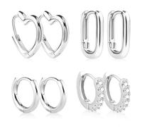 VIVIIHOO Set di 4 Paia di Orecchini a Cerchio in Argento 925,Orecchini Quadrati, Set di Orecchini in Argento per Orecchie sensibili, Set da Donna, Währung, Metallo
