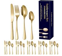 VIVIIHOO Set di Posate Oro per 6 Persone - 24 Pezzi, Lucido, Design Moderno con Confezione Regalo, Essenziale per Casa, Ristorante, Feste e Matrimoni