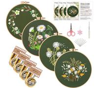 VIVIIHOO Set di Ricamo per Principianti s4 Pezzo Starter Kit di Ricamo per Adulti incl. Telaio da Ricamo, Fili di Colore, Istruzioni, Set di Ricamo Fai da Te per Artigianato, Cucito