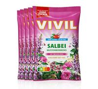 VIVIL Salvia con 14 erbe aromatiche, 5 bustine, caramelle per la tosse al gusto di salvia, senza zucchero e vegano, 5 x 120 g