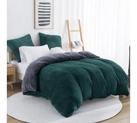 Viviland Set copripiumino in morbido pile per letto doppio, in morbido pile polare, extra caldo, in flanella, con chiusura lampo, colore verde bosco, 135 x 200 cm
