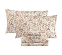 Viviland Set di lenzuola per letto queen size, motivo floreale, 4 pezzi, rosa e giallo, in morbida microfibra spazzolata traspirante, con lenzuolo con angoli senza pieghe, con tasca profonda 38,1 cm