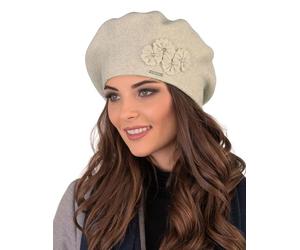 Vivisence Berretto Elegante Invernale da Donna in Filato Caldo con Lana Decorato con Fiorellini Stile Classico Design Raffinato, Beige,Taglia Unica
