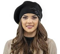 Vivisence Berretto Invernale da Donna in Stile Classico con Zirconi Decorativi Realizzato in Filato Caldo di Acrilico Perfettamente Adattabile alla Testa, Nero,Taglia Unica