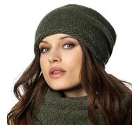 Vivisence Cappello Classico da Donna in Caldo Filato di Lana con Fodera Interna Due Pieghe sul Retro per Una vestibilità Perfetta Ideale per Le Giornate Invernali, Verde Melange,Taglia Unica