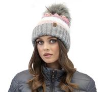 Vivisence Cappello Colorato con Grande Pom-PON Ecologico Realizzato in Caldo Filato con Aggiunta di Lana Fodera in Pile Antistatico per Comfort Extra Perfetto per Le Giornate, Grigio,Taglia Unica