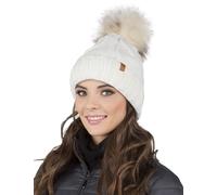 Vivisence Cappello Invernale da Donna con Pompon Fodera in Pile Soffice Filato Caldo E Morbido Elastico E Confortevole Design Elegante Ideale per Giornate Fredde, Ecru,Taglia Unica
