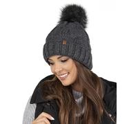 Vivisence Cappello Invernale da Donna con Pompon Fodera in Pile Soffice Filato Caldo E Morbido Elastico E Confortevole Design Elegante Ideale per Giornate Fredde, Grigio Scuro,Taglia Unica