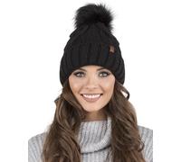 Vivisence Cappello Invernale da Donna con Pompon Fodera in Pile Soffice Filato Caldo E Morbido Elastico E Confortevole Design Elegante Ideale per Giornate Fredde, Nero,Taglia Unica