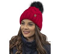 Vivisence Cappello Invernale da Donna con Pompon Fodera in Pile Soffice Filato Caldo E Morbido Elastico E Confortevole Design Elegante Ideale per Giornate Fredde, Rosso,Taglia Unica