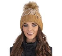 Vivisence Cappello Invernale da Donna con Pompon Fodera Interna in Pile Morbido Realizzato in Filato Caldo Ed Elasticizzato Perfetto per Le Giornate Fredde, Beige,Taglia Unica