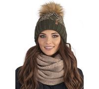 Vivisence Cappello Invernale da Donna con Pompon Fodera Interna in Pile Morbido Realizzato in Filato Caldo Ed Elasticizzato Perfetto per Le Giornate Fredde, Verde,Taglia Unica