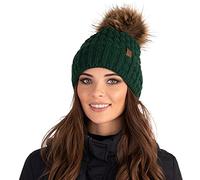 Vivisence Cappello Invernale da Donna con Pompon Realizzato in Filato Morbido E Caldo con Fodera Interna in Pile Antistatico vestibilità Comoda Ideale per l'inverno, Verde,Taglia Unica