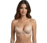 Vivisence Donna Reggiseno con Spalline Trasparenti Push Up Invisibile Schiena Nuda Reggiseni con Bretelle Trasparente Dietro, Beige,4D