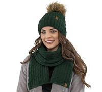 Vivisence Elegante Set Invernale da Donna Composto da Cappello con Pompon E Sciarpa Foderato in Pile Morbido Antistatico Perfetto per Le Giornate Fredde, Verde,Taglia Unica