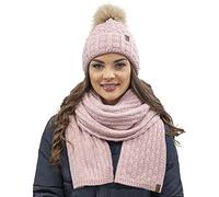 Vivisence Elegante Set Invernale da Donna Composto da Cappello con Pompon E Sciarpa Foderato in Pile Morbido Antistatico Perfetto per Le Giornate Fredde, Rosa Chiaro,Taglia Unica