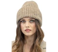 Vivisence Invernale Cappello alla Moda Tipo Beanie con Orlo Risvoltato Realizzato in Filato Caldo con Fili Scintillanti E Paillettes Perfetto per Le Giornate Autunnali E Invernali, Beige,Taglia Unica