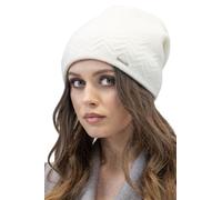 Vivisence Invernale Cappello Classico da Donna in Caldo Filato di Lana con Fodera Interna Due Pieghe sul Retro vestibilità Perfetta Fondo Decorato con Motivo A Zig Zag, Ecru,Taglia Unica