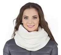 Vivisence Invernale Scaldacollo Classico Da Donna In Filato Caldo Design Con Toppa In Ecopelle Perfetto Per Le Giornate Invernali E Le Attività All'aperto, Ecru,Taglia Unica