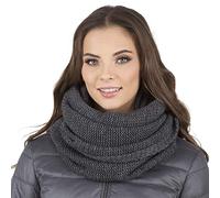 Vivisence Invernale Scaldacollo Classico Da Donna In Filato Caldo Design Con Toppa In Ecopelle Perfetto Per Le Giornate Invernali E Le Attività All'aperto, Grigio Scuro,Taglia Unica