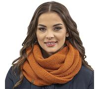 Vivisence Invernale Scaldacollo Classico Da Donna In Filato Caldo Design Con Toppa In Ecopelle Perfetto Per Le Giornate Invernali E Le Attività All'aperto, Arancione,Taglia Unica