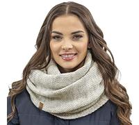 Vivisence Invernale Scaldacollo Classico Da Donna In Filato Caldo Design Con Toppa In Ecopelle Perfetto Per Le Giornate Invernali E Le Attività All'aperto, Beige Melange,Taglia Unica