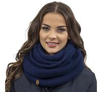 Vivisence Invernale Scaldacollo Classico Da Donna In Filato Caldo Design Con Toppa In Ecopelle Perfetto Per Le Giornate Invernali E Le Attività All'aperto, Blu Scuro,Taglia Unica