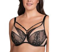Vivisence Reggiseno Morbido con Pizzo Floreale Inserti in Rete E Spalline Decorative Staccabili in Stile Harness per Un Look Elegante E Sensuale Ogni Giorno, Nero,3D