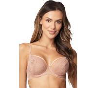 Vivisence Reggiseno Morbido da Donna con Coppe E Ponte in Rete Beige Decorate con Pizzo Ferretti sotto Il Seno con Ferretti Laterali E Spalline Regolabili, Beige,2D