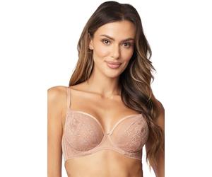 Vivisence Reggiseno Morbido da Donna con Coppe E Ponte in Rete Beige Decorate con Pizzo Ferretti sotto Il Seno con Ferretti Laterali E Spalline Regolabili, Beige,3F