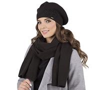Vivisence Set Elegante da Donna Berretto con Fiorellini e Sciarpa Coordinata Stile Classico e Confortevole Perfetto per Ogni Occasione Invernale Ideale per attività all'Aperto, Nero,Taglia Unica