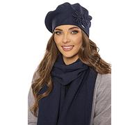 Vivisence Set Elegante da Donna Berretto con Fiorellini e Sciarpa Coordinata Stile Classico e Confortevole Perfetto per Ogni Occasione Invernale Ideale per attività all'Aperto, Blu Scuro,Taglia Unica