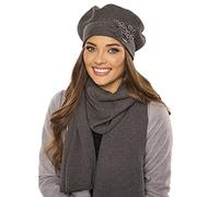 Vivisence Set Elegante da Donna Berretto con Fiorellini e Sciarpa Coordinata Stile Classico e Confortevole Perfetto per Ogni Invernale Ideale per attività all'Aperto, Grigio Scuro,Taglia Unica
