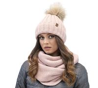 Vivisence Set Invernale da Donna Cappello con Pom-PON Ecologico E Scaldacollo Avvolgente Fodera in Pile Morbido Antistatico Ideale per Il Freddo, Rosa,Taglia Unica