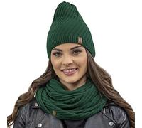 Vivisence Set Invernale da Donna con Cappello E Scaldacollo A Doppio Giro Realizzato in Filato Caldo E Morbido Perfetto per Protezione dal Freddo Stile Elegante E Classico, Verde,Taglia Unica
