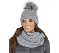 Vivisence Set Invernale da Donna con Cappello E Scaldacollo in Pile Morbido Elasticizzato E Caldo con Pompon E Design Elegante per Giornate Fredde, Grigio Chiaro,Taglia Unica