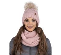 Vivisence Set Invernale da Donna con Cappello E Scaldacollo in Pile Morbido Elasticizzato E Caldo con Pompon E Design Elegante per Giornate Fredde, Rosa Chiaro,Taglia Unica