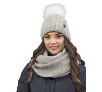 Vivisence Set Invernale da Donna con Cappello E Scaldacollo in Pile Morbido Elasticizzato E Caldo con Pompon E Design Elegante per Giornate Fredde, Beige Melange,Taglia Unica