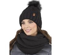 Vivisence Set Invernale da Donna con Cappello E Scaldacollo in Pile Morbido Elasticizzato E Caldo con Pompon E Design Elegante per Giornate Fredde, Nero,Taglia Unica