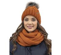 Vivisence Set Invernale da Donna con Cappello E Scaldacollo in Pile Morbido Elasticizzato E Caldo con Pompon E Design Elegante per Giornate Fredde, Arancione,Taglia Unica