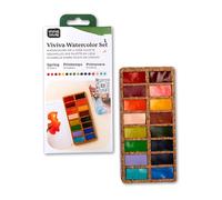Viviva VV276051, set di acquerelli, 16 colori resistenti alla luce e vividi in pisolini su tavolozza di sughero per esterni e viaggi, fatto a mano - 16 colori primaverili