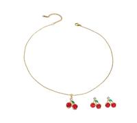 VIVIWI Set di gioielli in zircone rosso elegante collana e orecchini a perno frutta ornamento per le donne moda