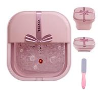 VIVIYA Vasca per pediluvio pieghevole con rulli riscaldanti e massaggianti, vasca pieghevole con getti di bolle e luce LED, massaggiatore per pedicure con scrubber per piedi per uso domestico (rosa)